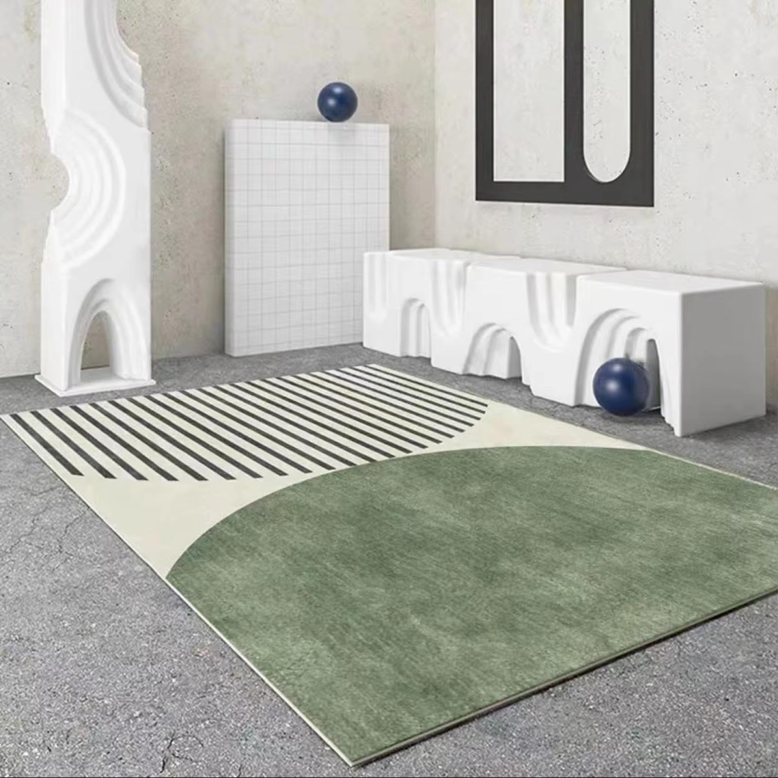 Alfombra para dormitorio estilo nórdico verde lavable de 50x80cm