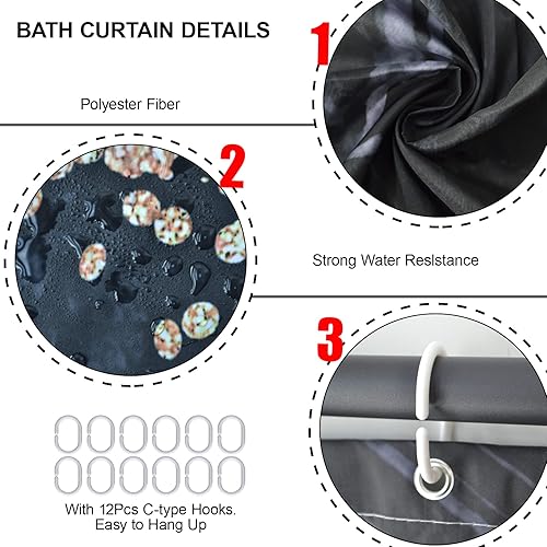 Miniatura 8 de Juego de 4 cortinas de ducha de mármol, modernos juegos de baño con cortinas de ducha, alfombra para tapa de inodoro, tapete de contorno y tapete de