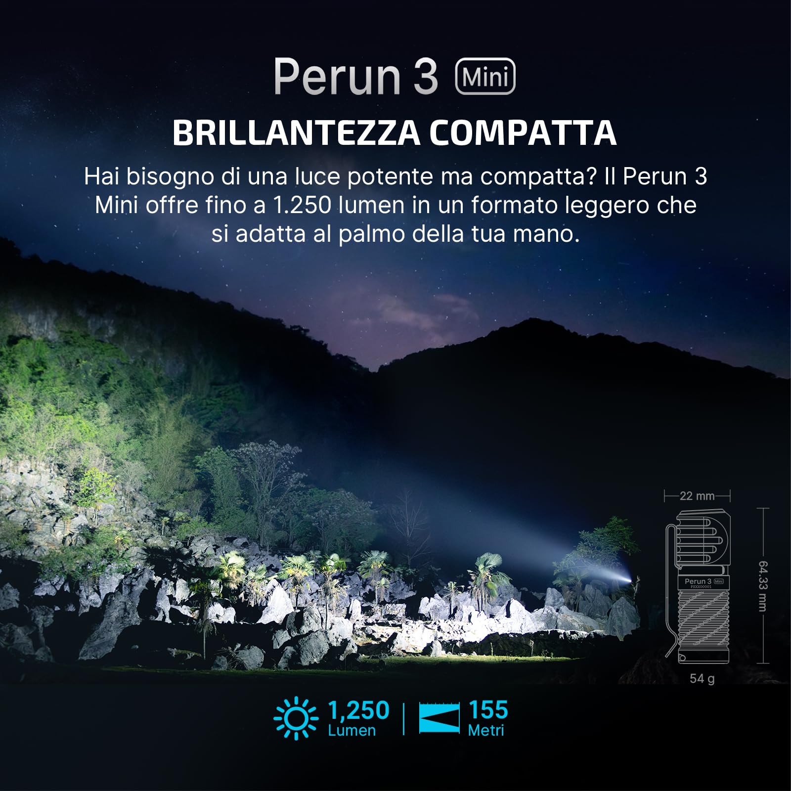 OLIGHT Perun 3 Mini Kit Lampada Frontale 1250 Lumen, Torcia Ricaricabile con Powerbank 5000mAh Portata 155m IPX8 5 Modalità Luce Ideale per Outdoor Trekking e Lavoro (Nero)