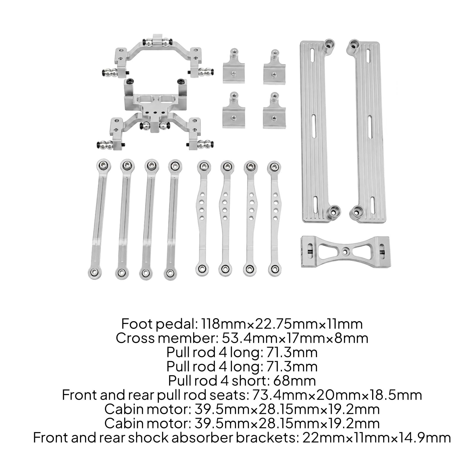 Kinder Spiel Fahrzeug RC Lenkungs Verbindungsset Metall Aufrüstungs Kit für 1/16 Chassis Modellauto mit Vorder Hinter Spurstangen Aufnahmen Dämpfer Haltern für Bastler Werkstatt, Silber
