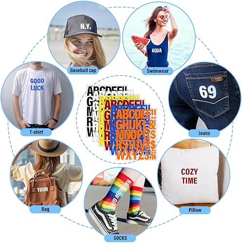 Miniatura 7 de 24 hojas de 1056 letras termoadhesivas para ropa parches de vinilo de transferencia de calor de 2 pulgadas 6 colores calcomanías de alfabeto de