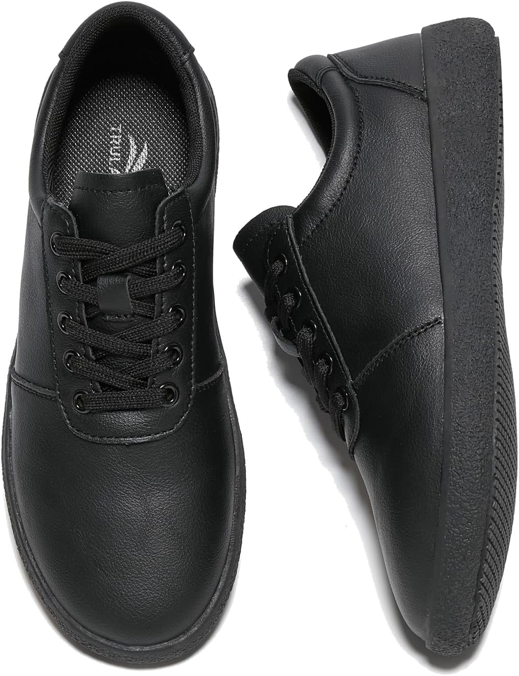 TRULAND Women's Non-Slip Work Shoes | Slip-Resistant Leather Shoes for Nurses, Chefs & Healthcare Professionals | Lightweight & Comfortable for Restaurant & Food Service | Black & White Work Sneakers