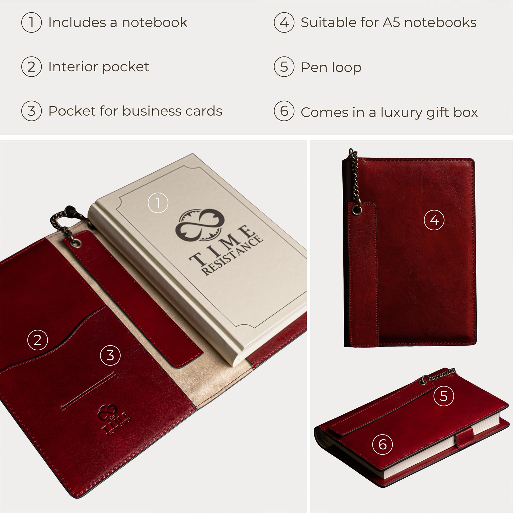 Cuaderno de Cuero Estilo Vintage Tamaño A5 Rojo