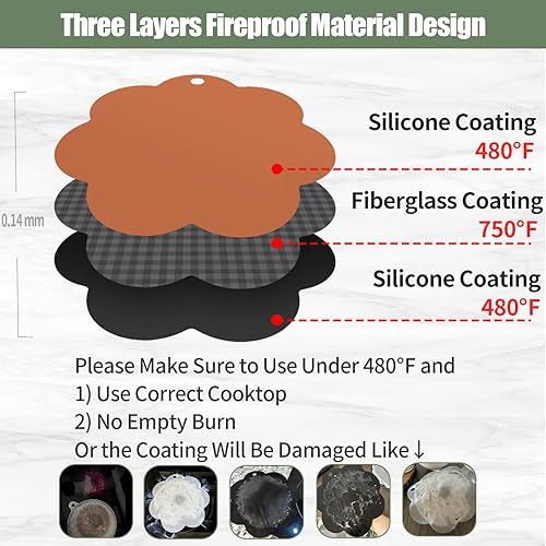 Miniatura 4 de Alfombrilla protectora de inducción de silicona, 2 piezas antiarañazos para placa de inducción para cocina, forma de flor, alfombrilla universal de