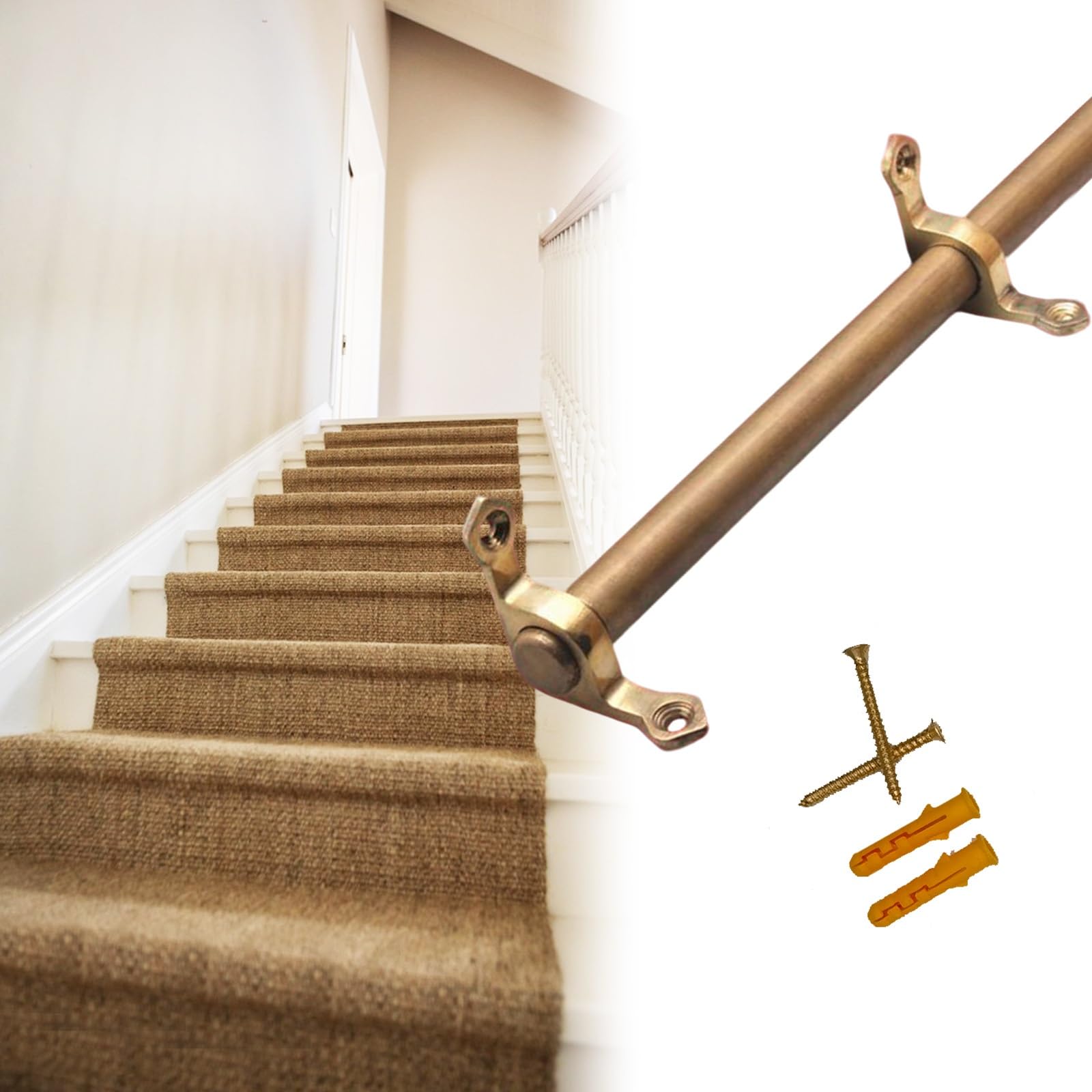 Tringles à Moquette D'escalier Lot De 3 5 10 12 14 15 16 Tiges D'escalier En Laiton, Kit De Quincaillerie Antidérapant Pour Escaliers De Sécurité Avec Embout De Tour Et Supports(Set of 10,102cm(40in))
