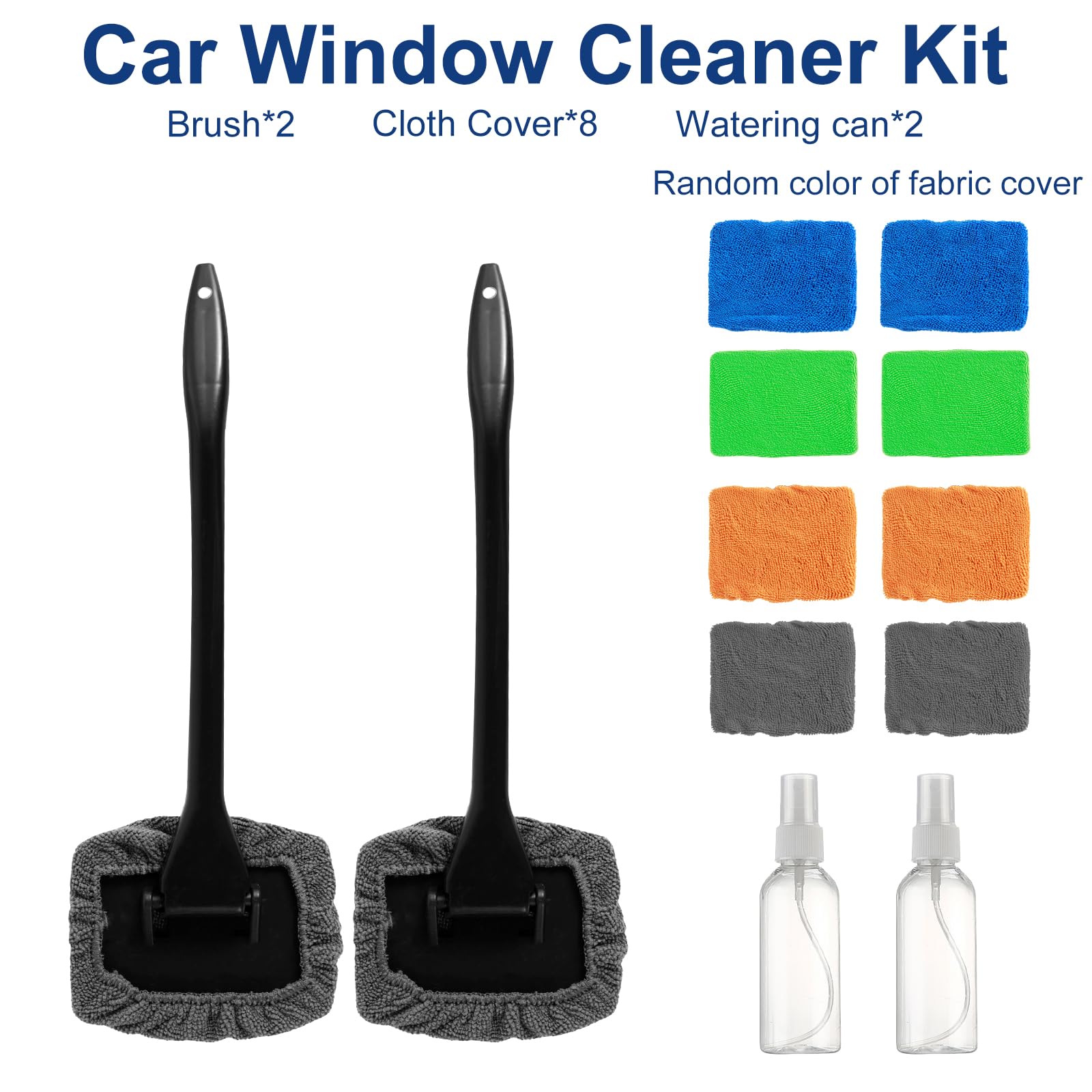 2 Pcs Windshield Cleaning Tool, Windshield Cleaner Inside, Car Window Cleaner Tool, Car Windshield Cleaning Tool, Auto Glass Wiper with 8 Microfiber Pads and 2 Spray Bottles