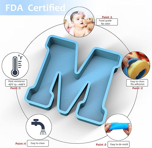 Miniatura 3 de Molde de resina, moldes de silicona 3D de letra M grande para fundición de resina epoxi, moldes del alfabeto de silicona para resina para arte,
