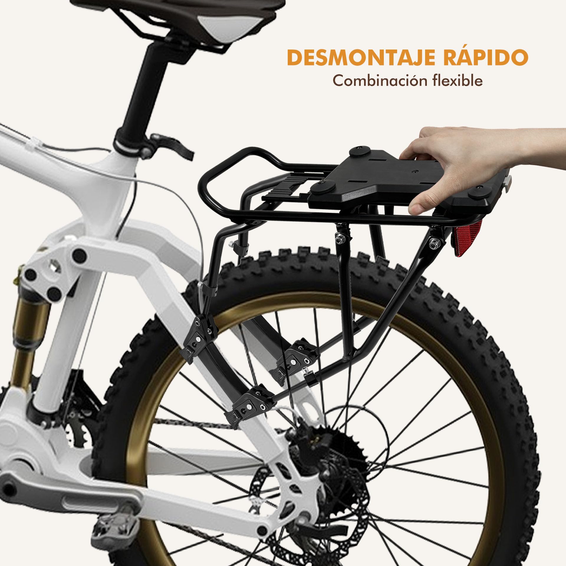 Mimoke - Portaequipajes para bicicleta con liberación rápida - Compatible con la mayoría de las bicicletas - Ajustable - Montaje rápido - Portaequipajes
