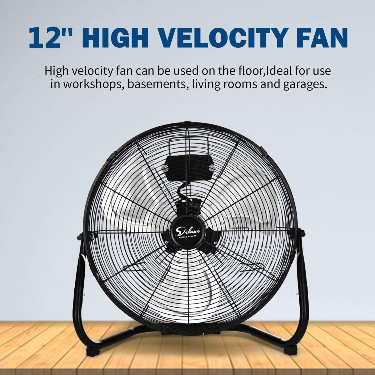 12 Inch Metal Industrial Floor Fans Oscillating Quiet Black