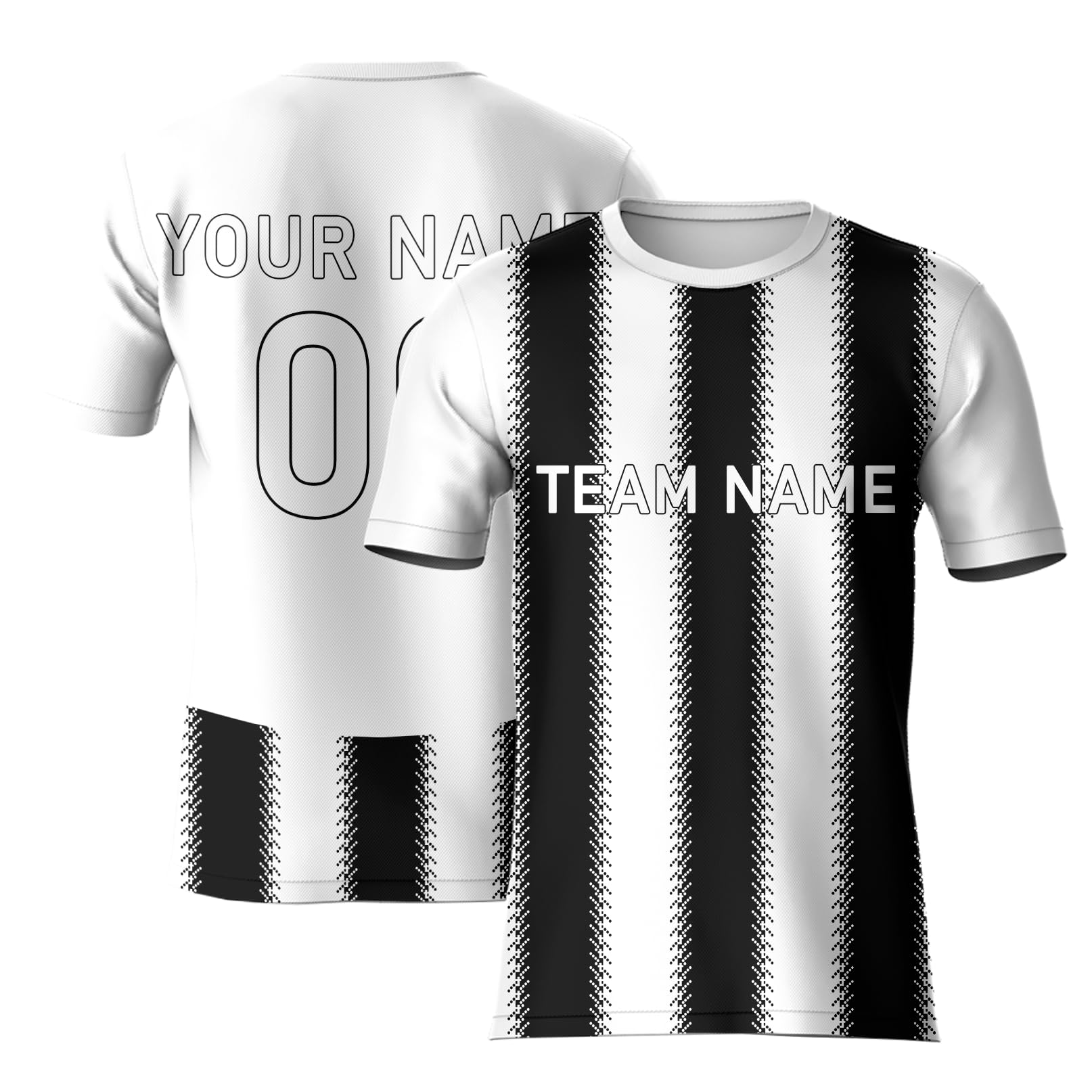 Newcastle Style Mens Football Shirt Black White Striped Personalised Name Number Retro Fan Top