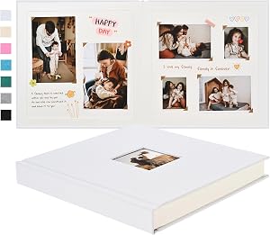 Pssoss 10 x 10 Inch DIY Scrapbook Album 40 Pages Linen Hardcover Kraft White Paper Scrap Book Photo Albums Memory Book for Baby Wedding Family Anniversary Photo Album (White, 40 pages)