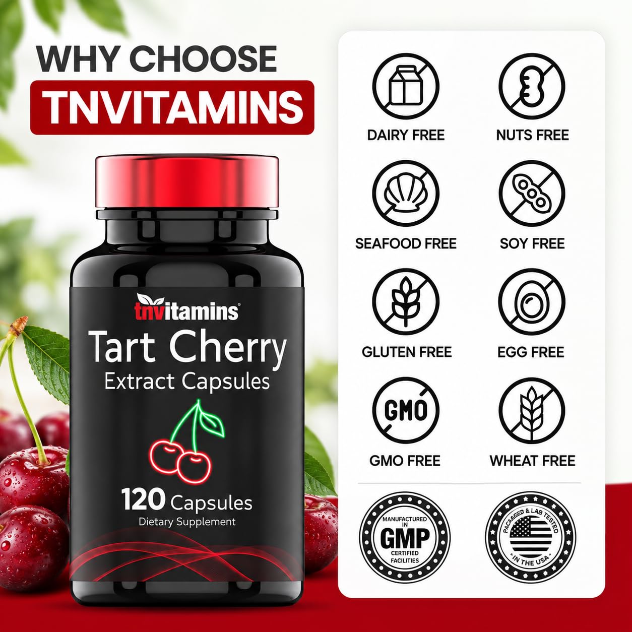 Tart Cherry Capsules (240 mg of 10:1 Extract - 120 Count) | From Montmorency Cherries | Provides Antioxidants, Anthocyanins, & More | Tart Cherry For Sleep and Recovery | Non-GMO, Made in the USA! — Amazon image 6