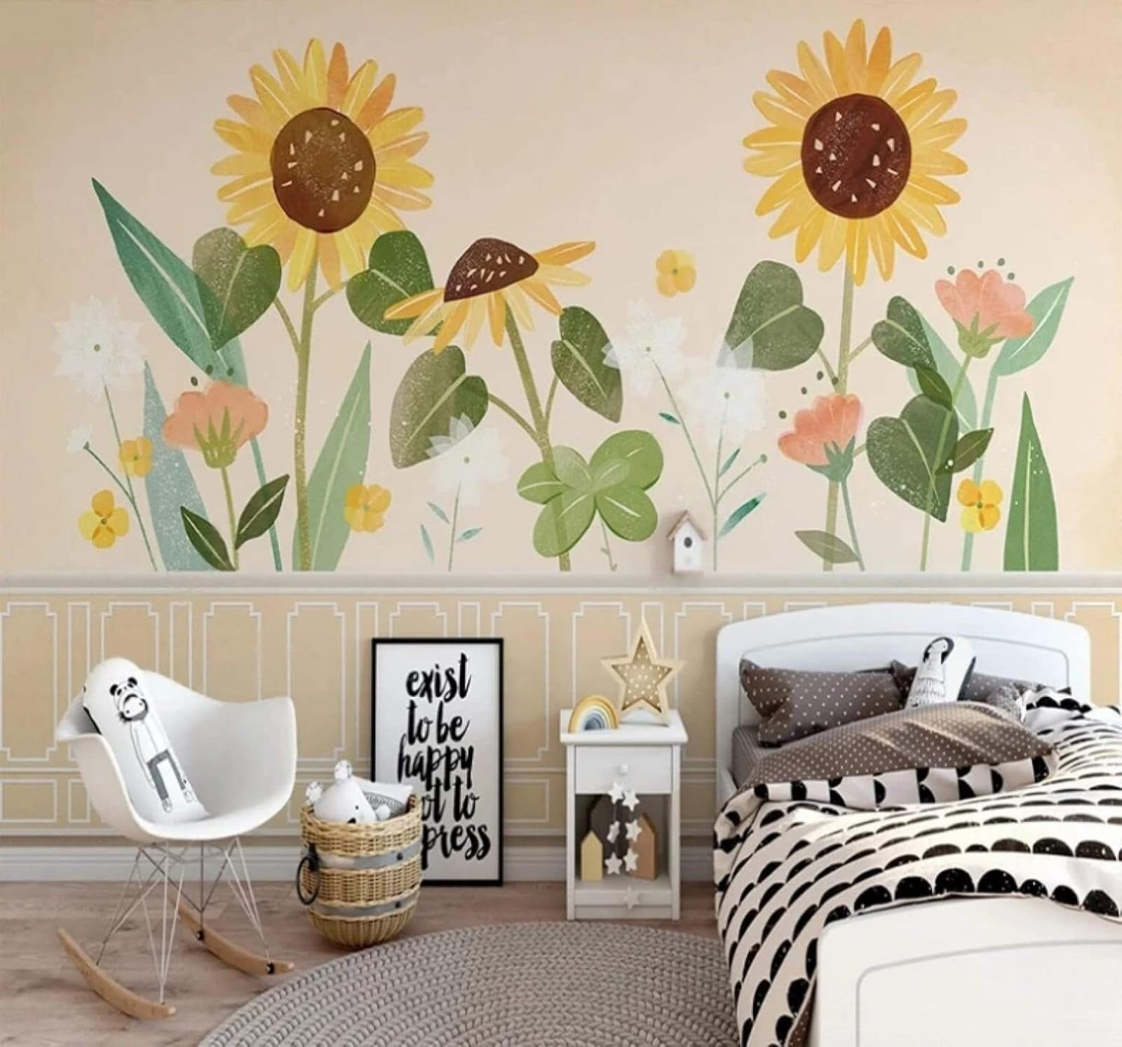 Xlming 250Cm×170Cm(B×H) Minimalist Cartoon Hand Drawn Sunflowers Flowers 3D Wallpaper Luxury Home Dining Decor Paste Sofa Living Room The Wall For Bedroom Mural-250Cm×170Cm