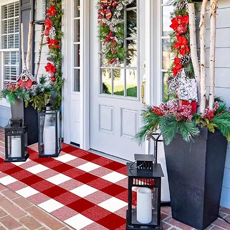 Christmas Outdoor Rug Doormat 2' x 4.3', Red/White Buffalo Plaid Outdoor Rug...