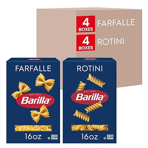 BARILLA Paquete variado de pasta Blue Box, Farfalle & Rotini, caja de 16 onzas (paquete de 8), 8 porciones por caja, pasta sin OMG hecha con sémola