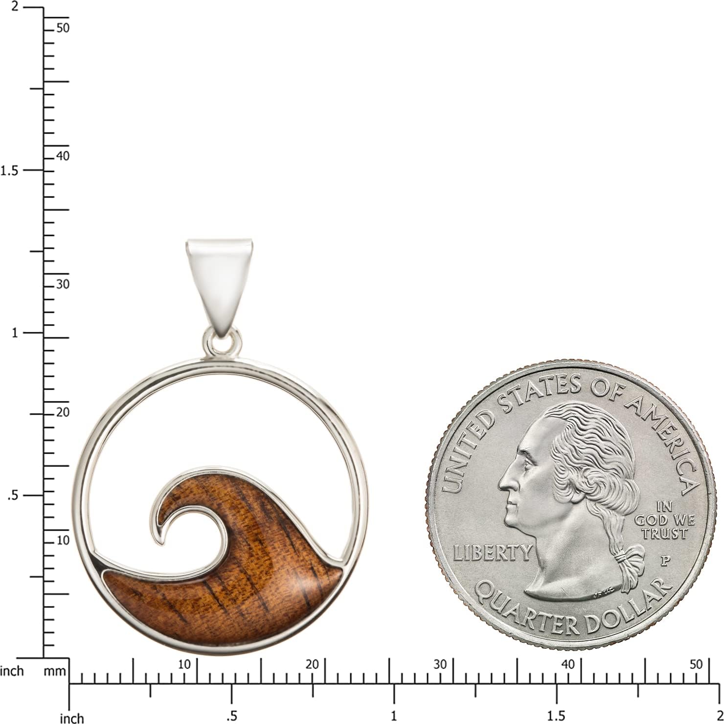 Aloha Jewelry Company 925 Sterling Silver Hawaiian Koa Wood Ocean Wave Necklace Pendant with 18" Box Chain, Nickle Free Hypoallergenic for Sensitive Skin, Gift Box Included - Image 3