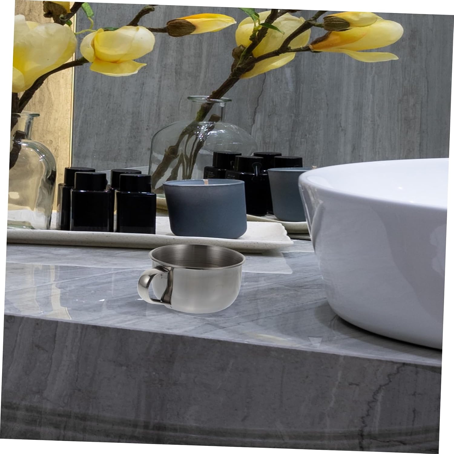 Didiseaon 4pcs Stainless Steel Men's Shaving Bowl Shaving Bubbling Vessel for Men Handle