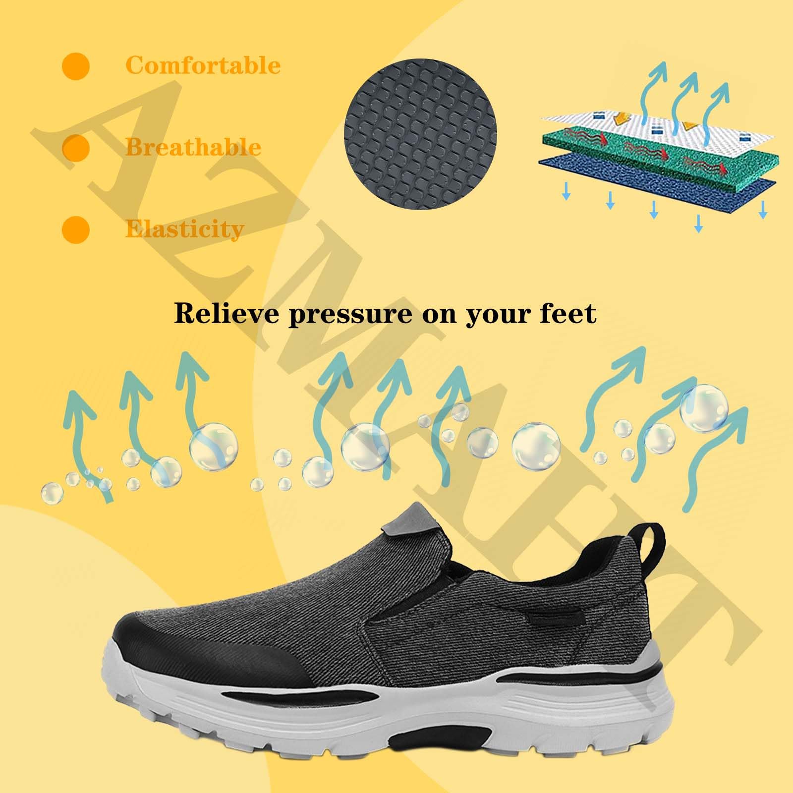 Scarpe per Diabetici Uomo Estive Scarpe Sportive Ortopediche Traspiranti Pantofole da Casa Leggero Antiscivolo Scarpe da Passeggio Senza Lacci,Cachi,45/275mm