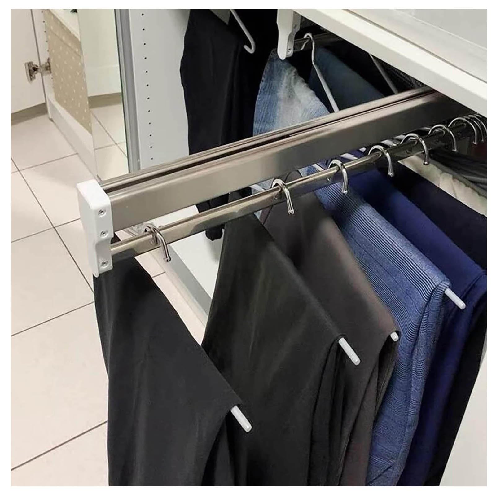IUokLU Extendable Trouser Hanger,Pants Rack Sliding Closet Rod,Closet Clothes Hanger Rail,for Wardrobe Closet Bathroom Cabinet,Save Space,Loading Capacity 25 Kg(300mm)
