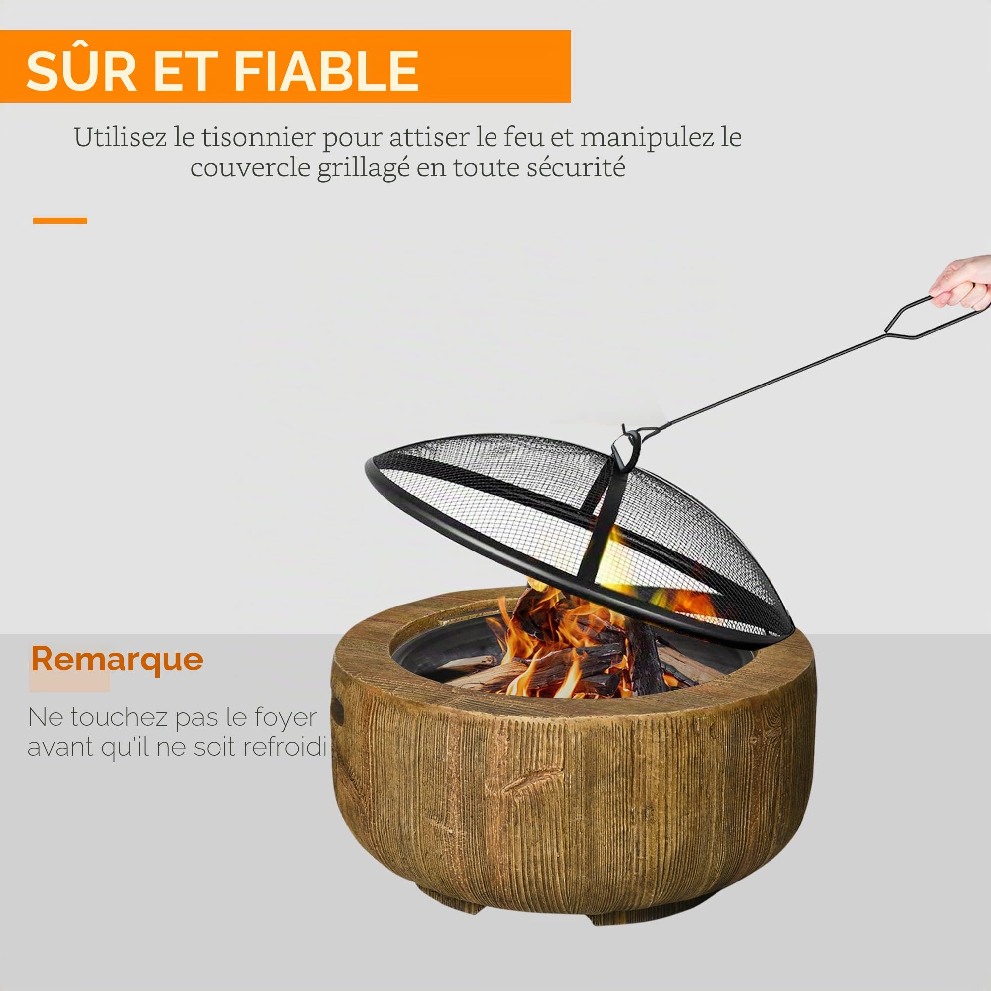 Outsunny Foyer extérieur 61.5 cm Métal Cheminée à Bois Marron Clair