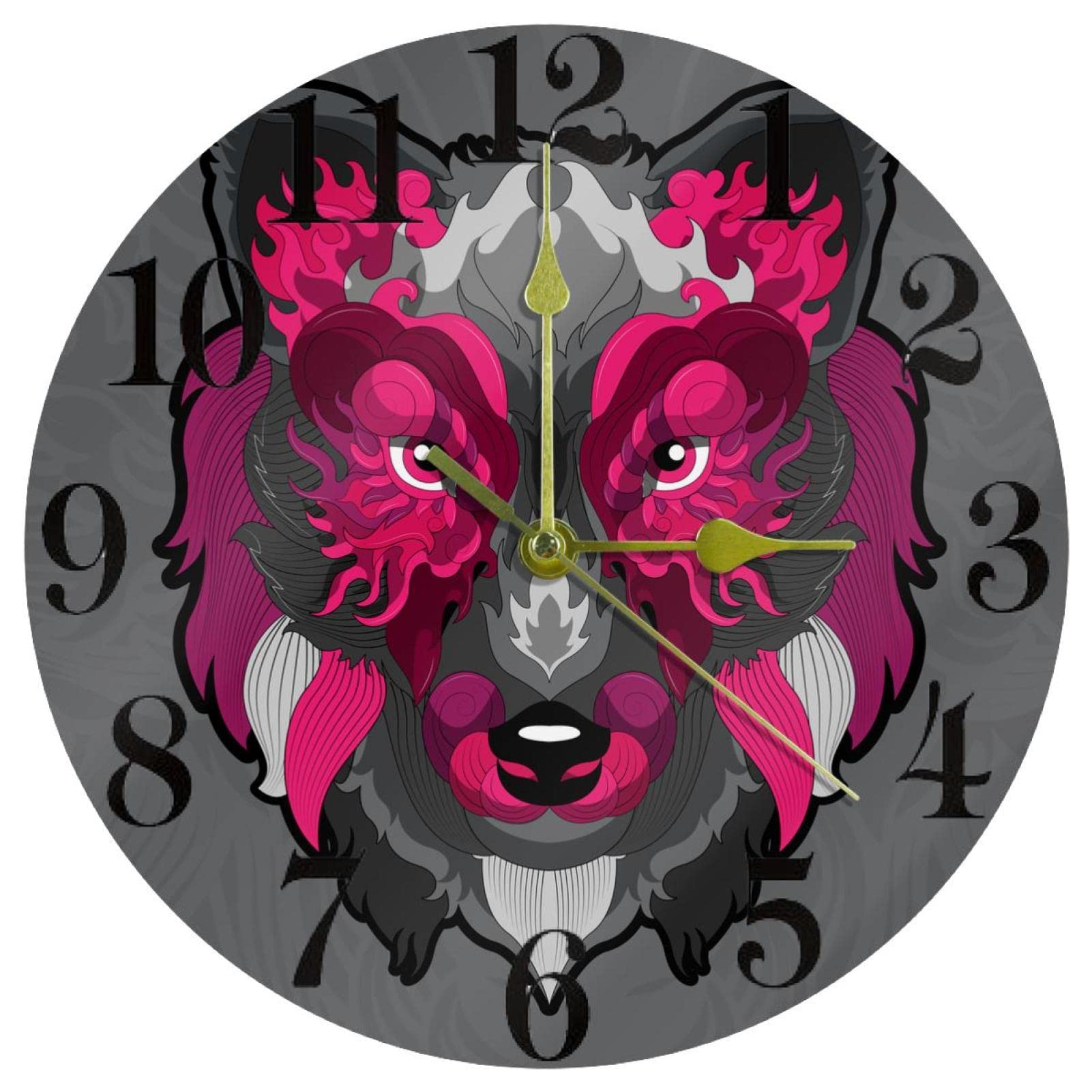 Horloge loup design ethnique rond pour créer une ambiance sereine et sauvage