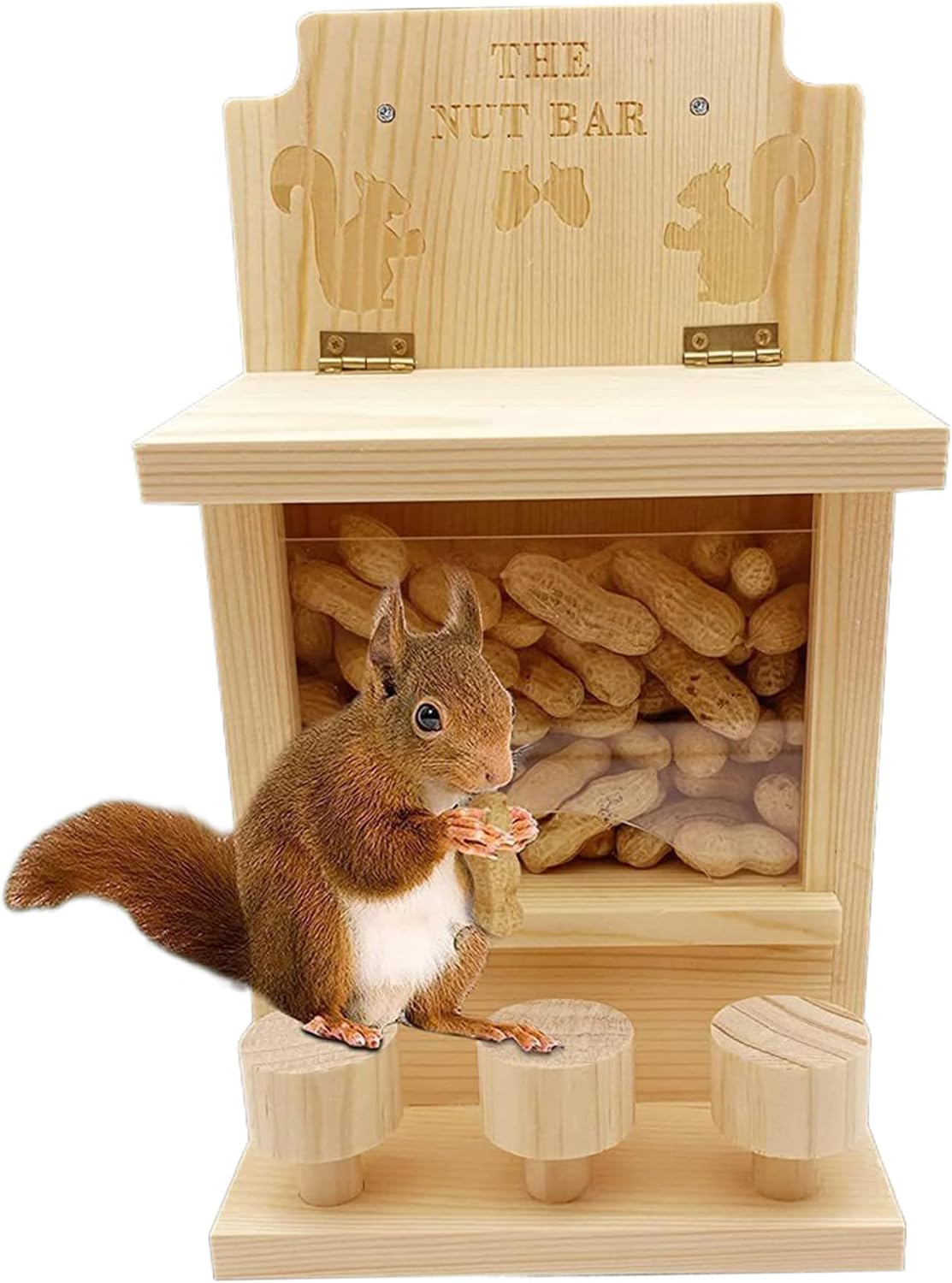 Squirrels Feeders for Outside Hanging Wood Squirrels Picnic Table Feeder with 3 Chairs Falling-Proof Feeder with Stall Bar for Fences and Trees, Decoración del hogar