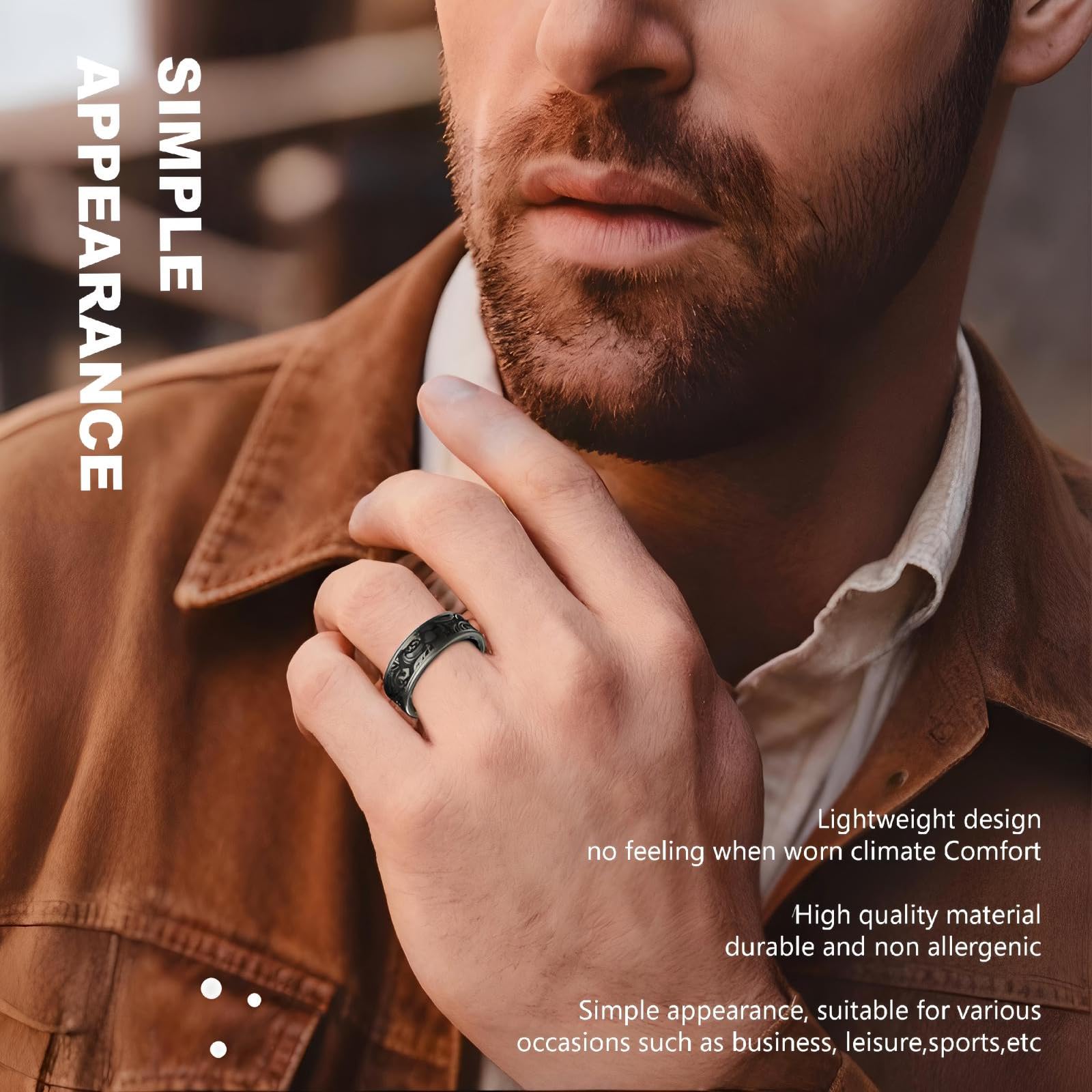 Smartringe für Herren Smart Ring Blutdruckmessung Damen Gesundheitsring Fitnessring Tracking Ring Schlaftracker Pulsmesser Schrittzähler Fitness Ring Tracker Health Ring für Android IOS,Schwarz