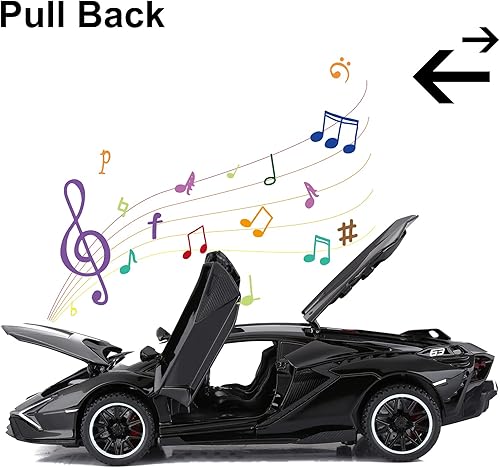 Miniatura 4 de SASBSC Toy Cars Lambo Sian FKP3 - Auto modelo de metal con luz y sonido, auto de juguete con retroceso para niños a partir de 3 años (negro)