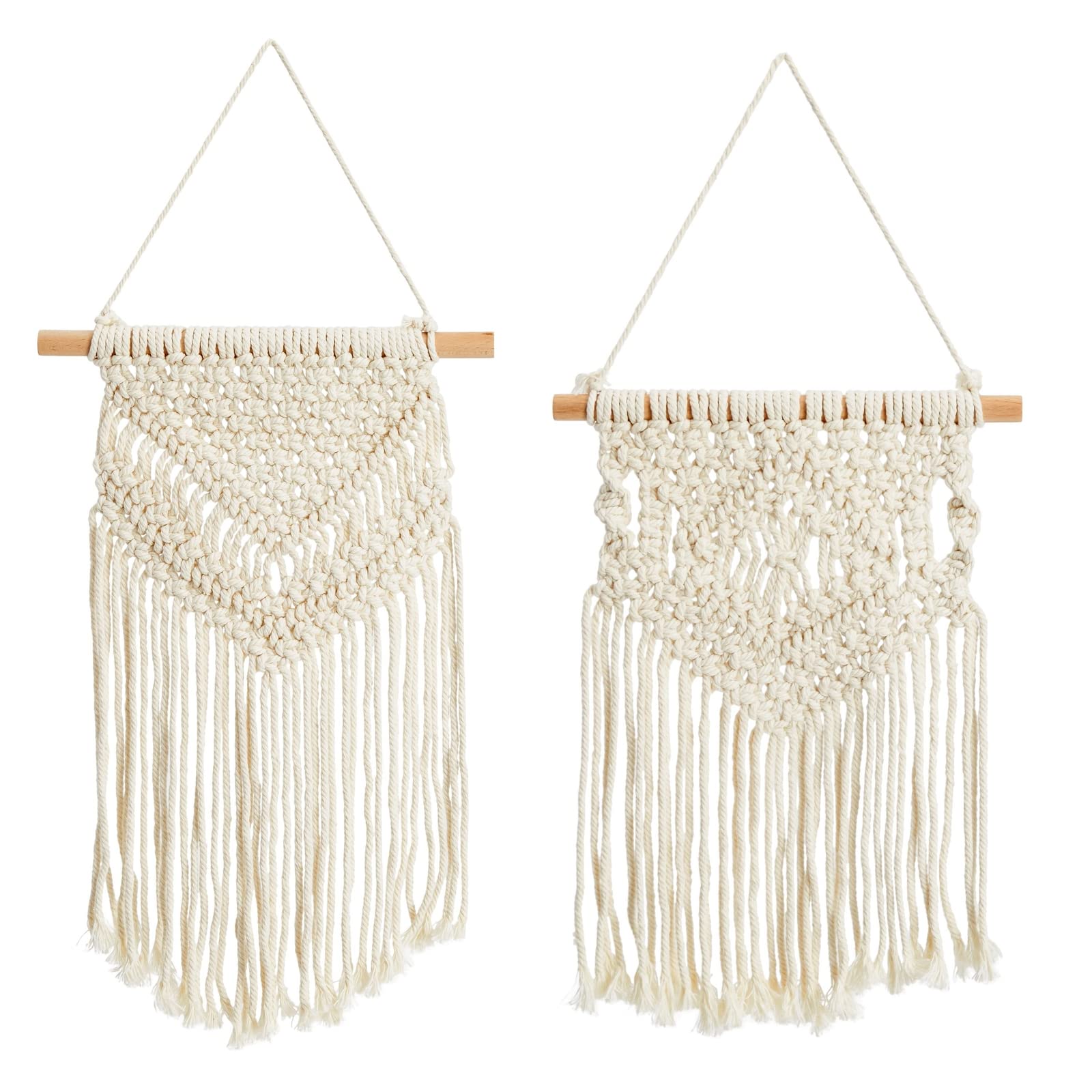 Paquete de 2 colgantes de pared de macramé de estilo bohemio (blanco, 10 x 15 pulgadas), decoración de pared de macramé