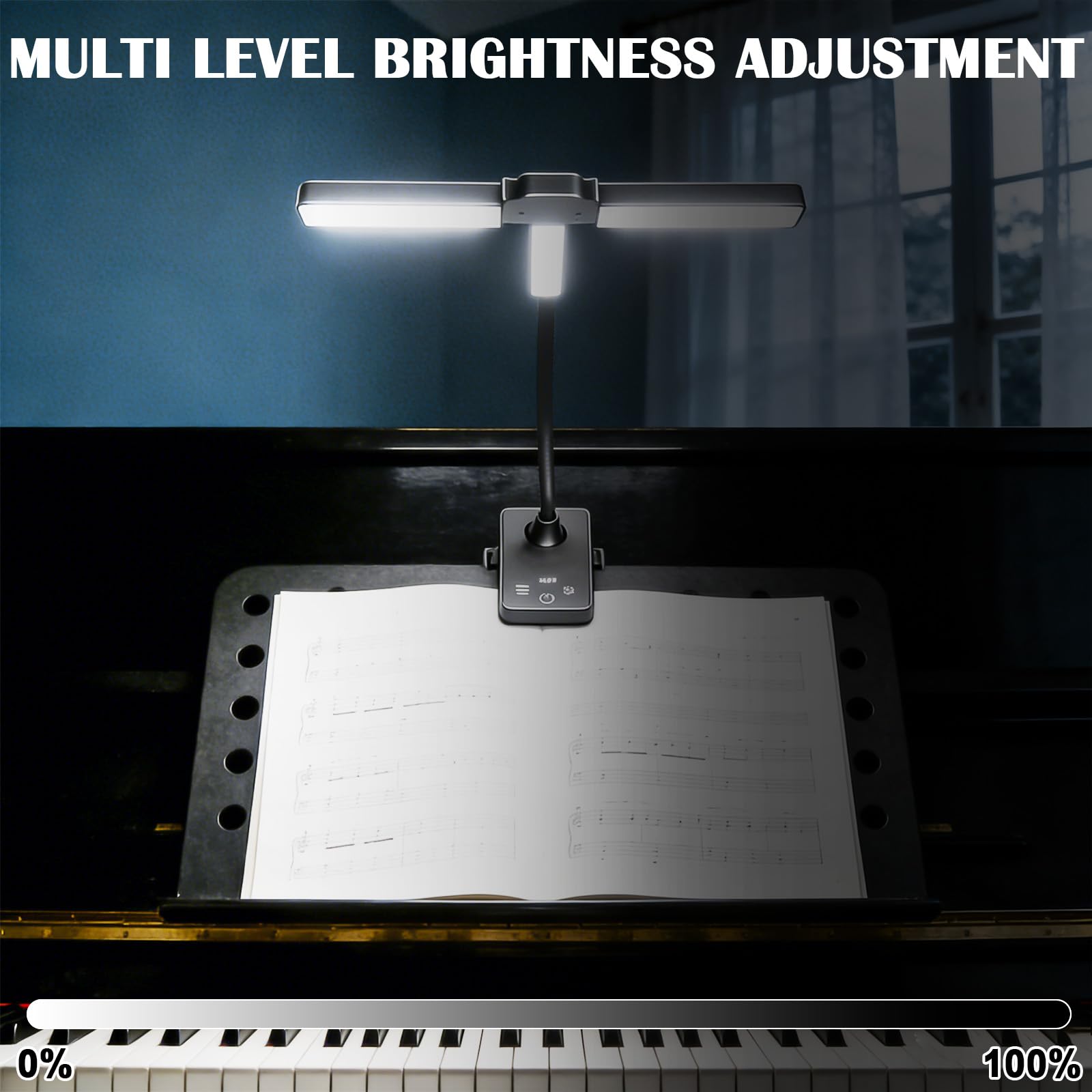 GBKDQQ 3 Kopf Notenpultleuchte Mit Clip: Dimmbar Klavierlampe Faltbar, Flexible USB-C Wiederaufladbar, Superhell 57 LEDs, 4 Farben x 12 Helligkeit, für Lesen und Musiknotenbeleuchtung