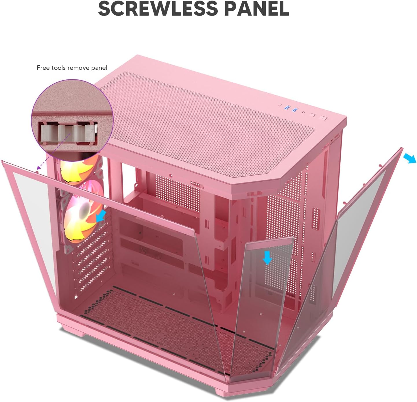 Vetroo CT3 ATX Mid-Tower Gaming Computer PC Case, Dual Chamber Panoramic Tempered Glass, Supports 360mm Radiator & 11 Fans, Up to 410mm GPU, Type-C Ready, High-Airflow for 50 Series GPUs - Pink