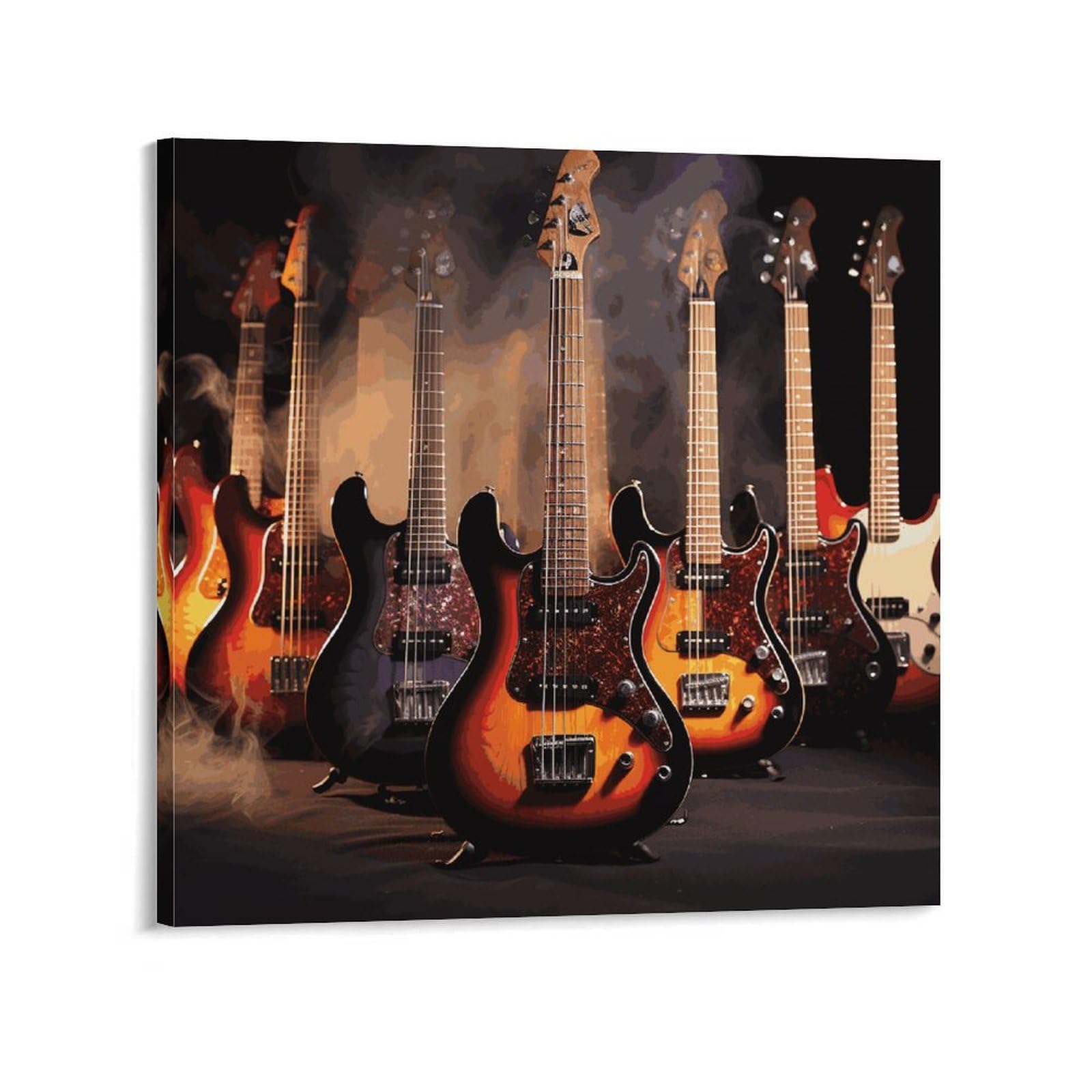 KLOPH Cool Electric Guitar Canvas Wall Art for Living Room 10x10inch Modern Artwork Painting for Bathroom Hanging Canvas Prints Aesthetic Wallart for Bedroom Kitchen Office Wall Decor