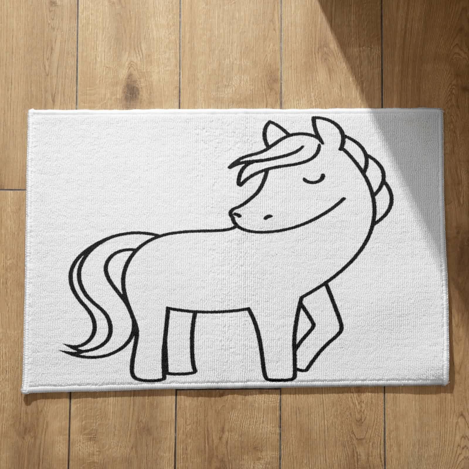 Tapis de bain absorbant CEVAN 50x80cm motif cheval noir et blanc en flanelle douce