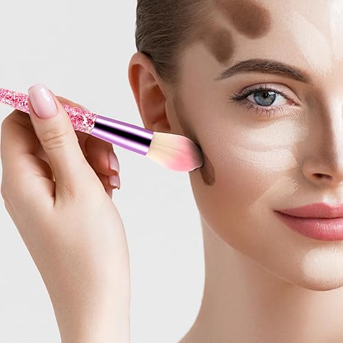 Miniatura 6 de WLLHYF Juego de 10 brochas de maquillaje de cristal con brillantina, corrector de base profesional, delineador de ojos, delineador de ojos, rubor,