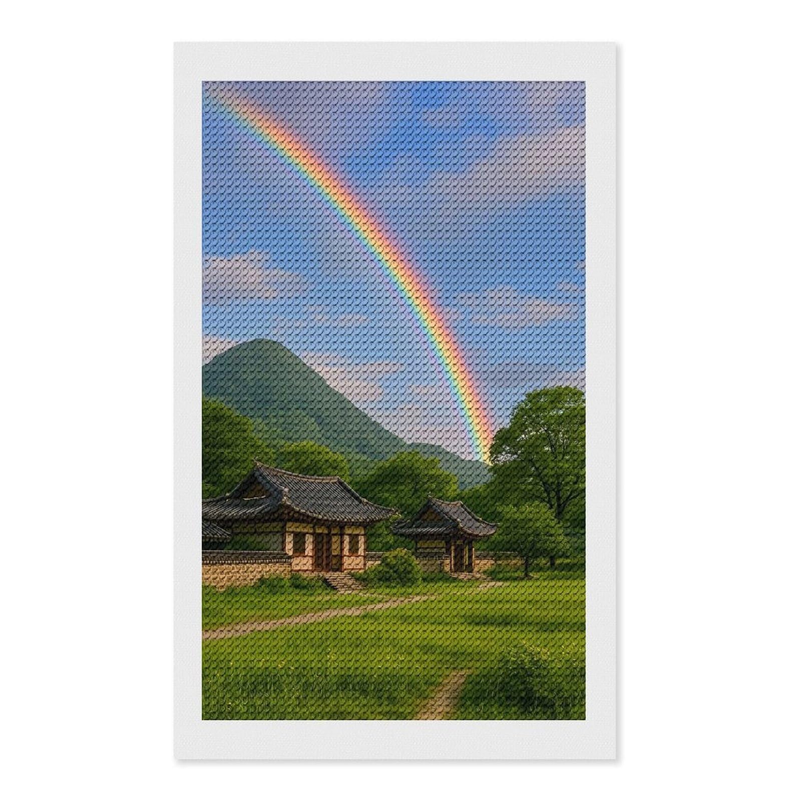 Junmoney Korean Landscape with Rainbow Diamond Painting Set 12"x20", for Beginners, Modern Decor, Simple to Start, Gift Idea, Pleasing Wall Art Project