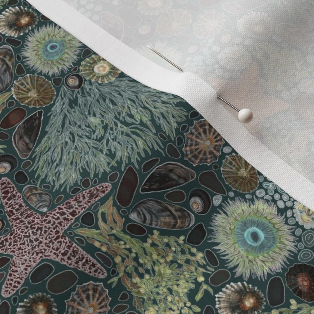 Spoonflower Fabric - Sea Green Background Ocean Shore Crab Starfish Printed on Petal Signature Cotton Fabric by The Yard - Sewing Quilting Apparel Crafts Decor