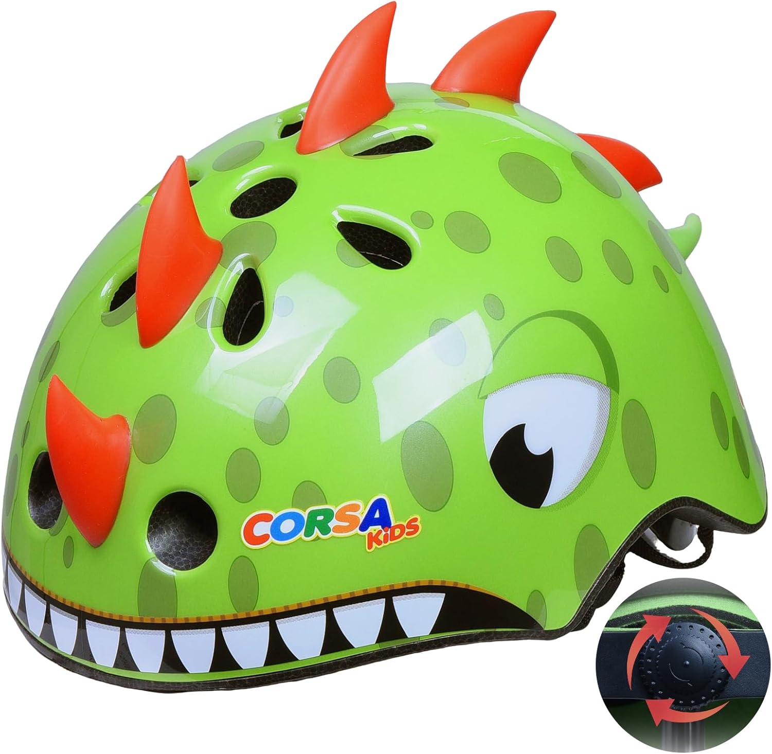 Dinosaur Toddler Bike Helmet with Adjustable Dial - Toddler Helmet for 1/2/3/4 Years Old, Lightweight Ventilation Kids' Bike Helmets for Bicycle Skateboard Scooter Roller, 50-54cm Green