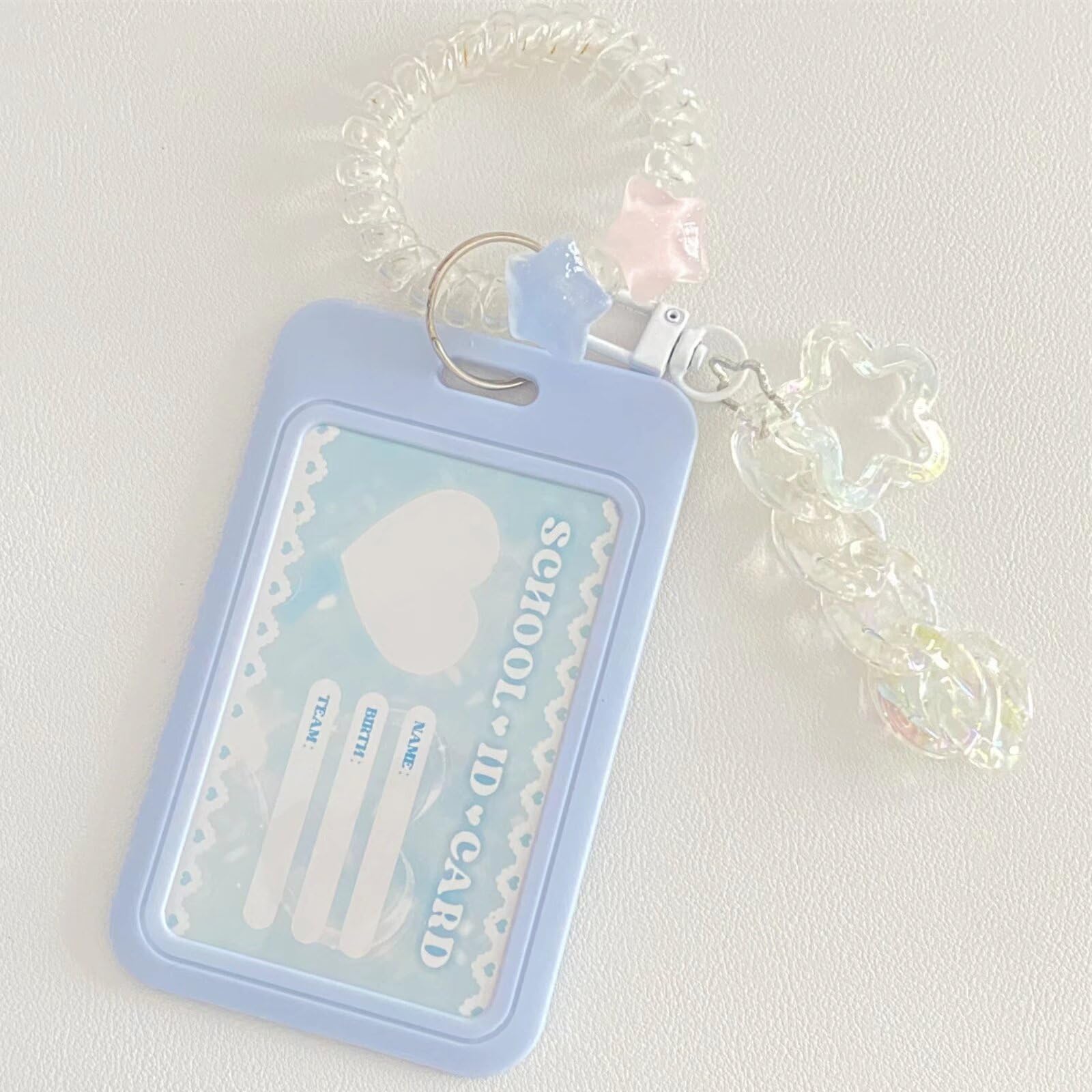 Runrayay Kpop Photocard Holder Keychain - Cartoon ID Card Holder for Students Bus Card - Hard Protective Case for Photos - Blue