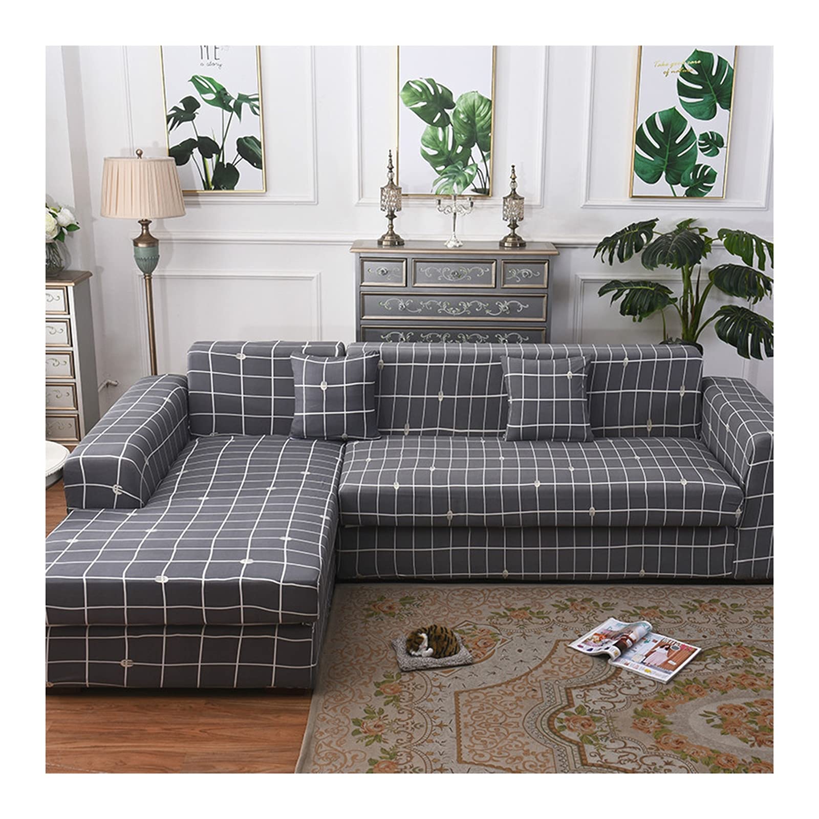 Housse de Canapé 4 Places extensible pour salon moderne de 235cm à 300cm