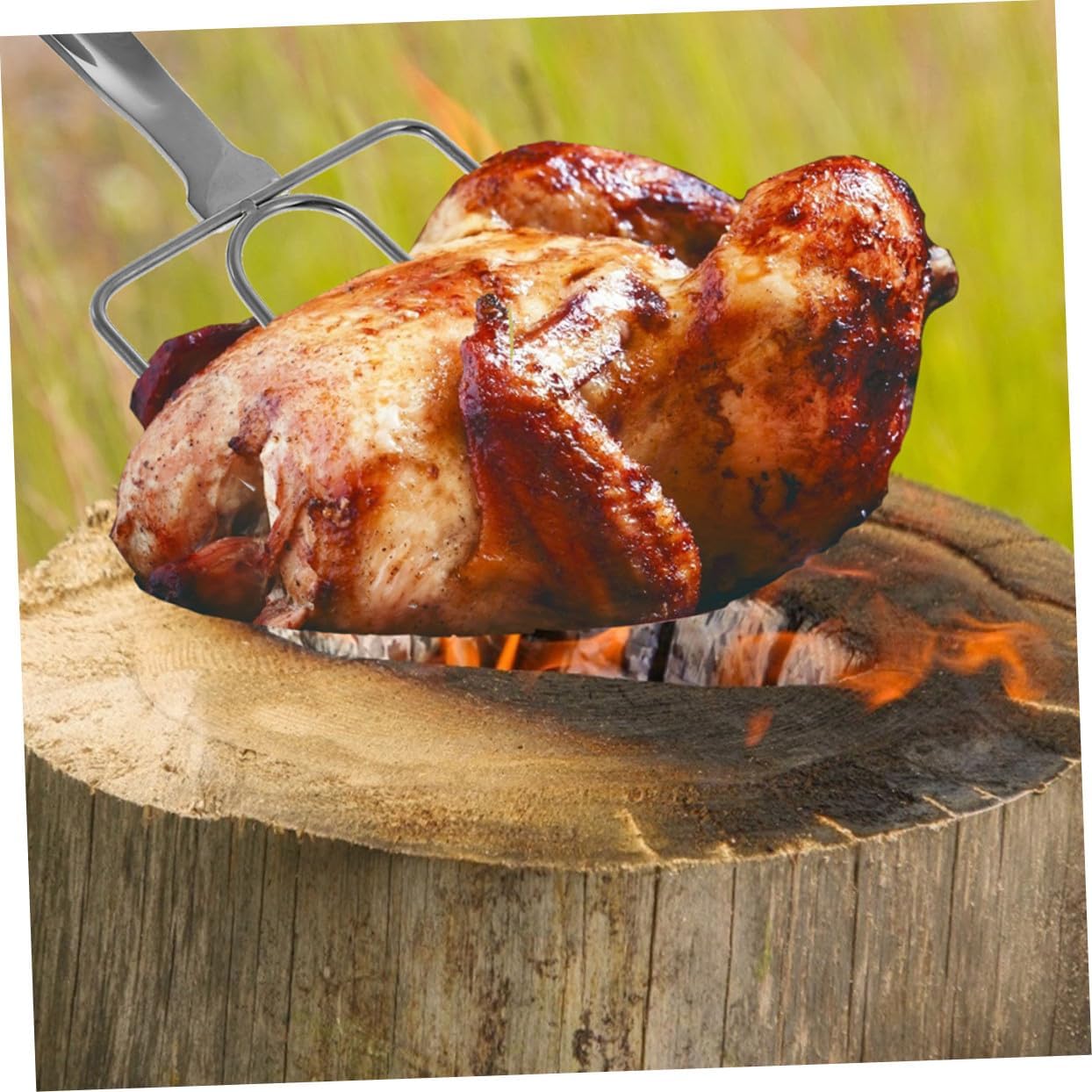 2pcs Stainless Steel Bbq Forks Turkey Lifter Forks Heat Resistant Multi-function Meat Roasting Tools with Ergonomic Handle for Chicken Beef Sausages and Camping