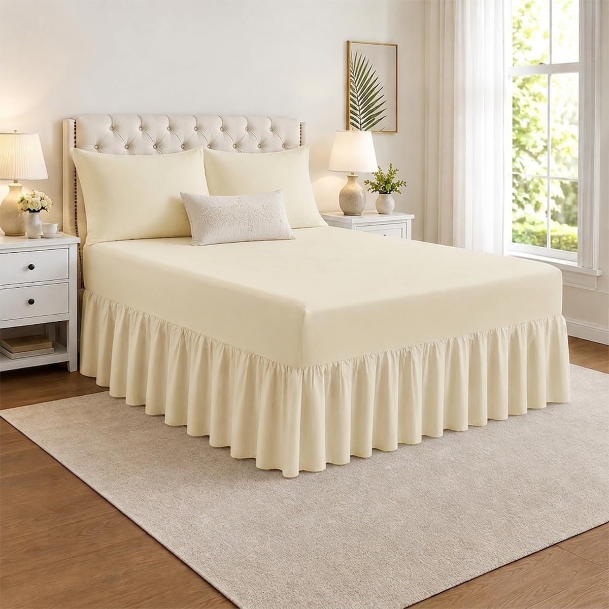 ZIYA HOMES King Size Frilled Valance Sheet - Ultra Soft Brushed Microfibre - 40cm Drop Base Bed Skirt - Fits Under Mattress with Extra Deep Pocket - Easy Install & Wrinkle-Free (Cream)