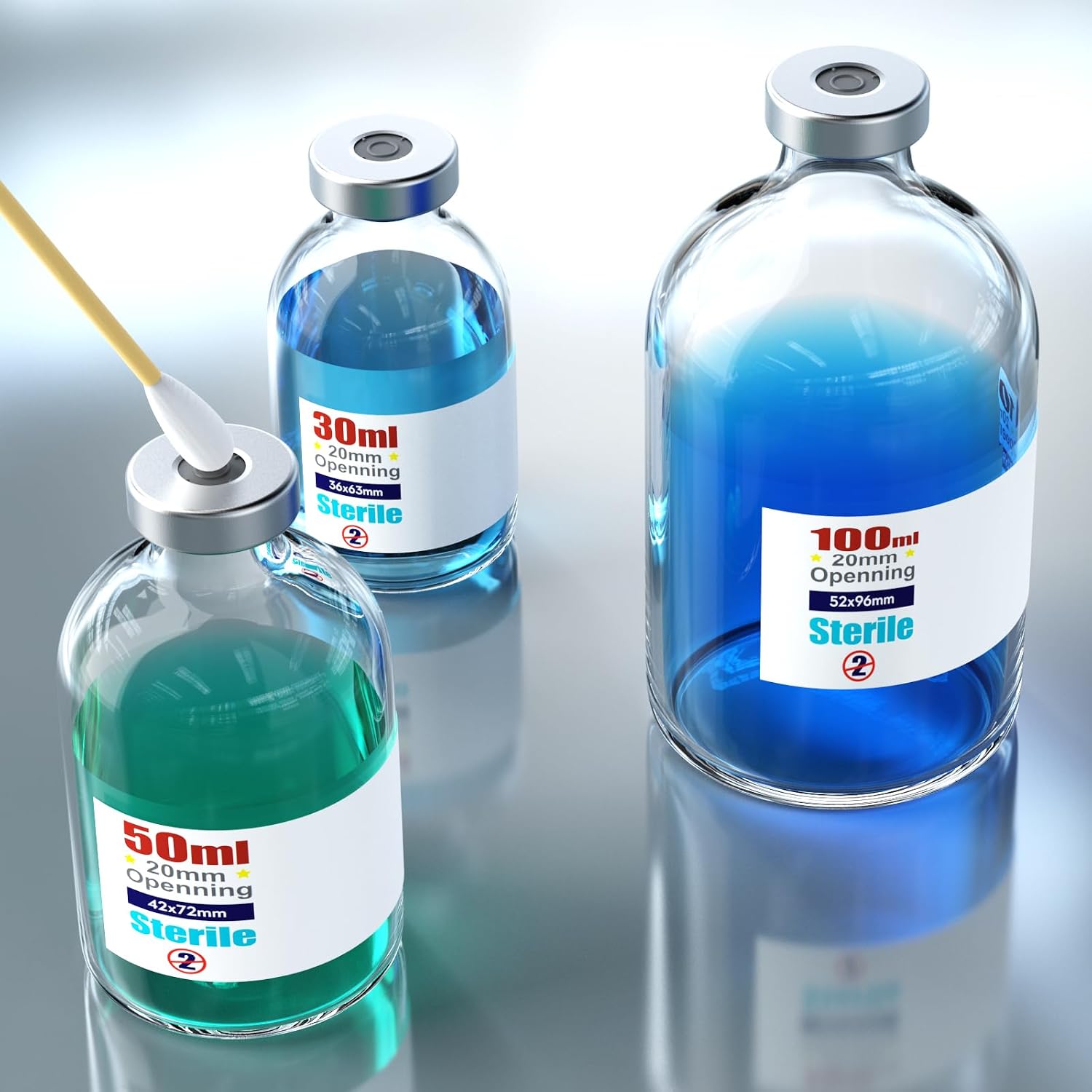 Sterile Empty Vials with Self Healing Injection Port,with Aluminum Cap,Sterile Package ZHANXUBIO (6,50ml)