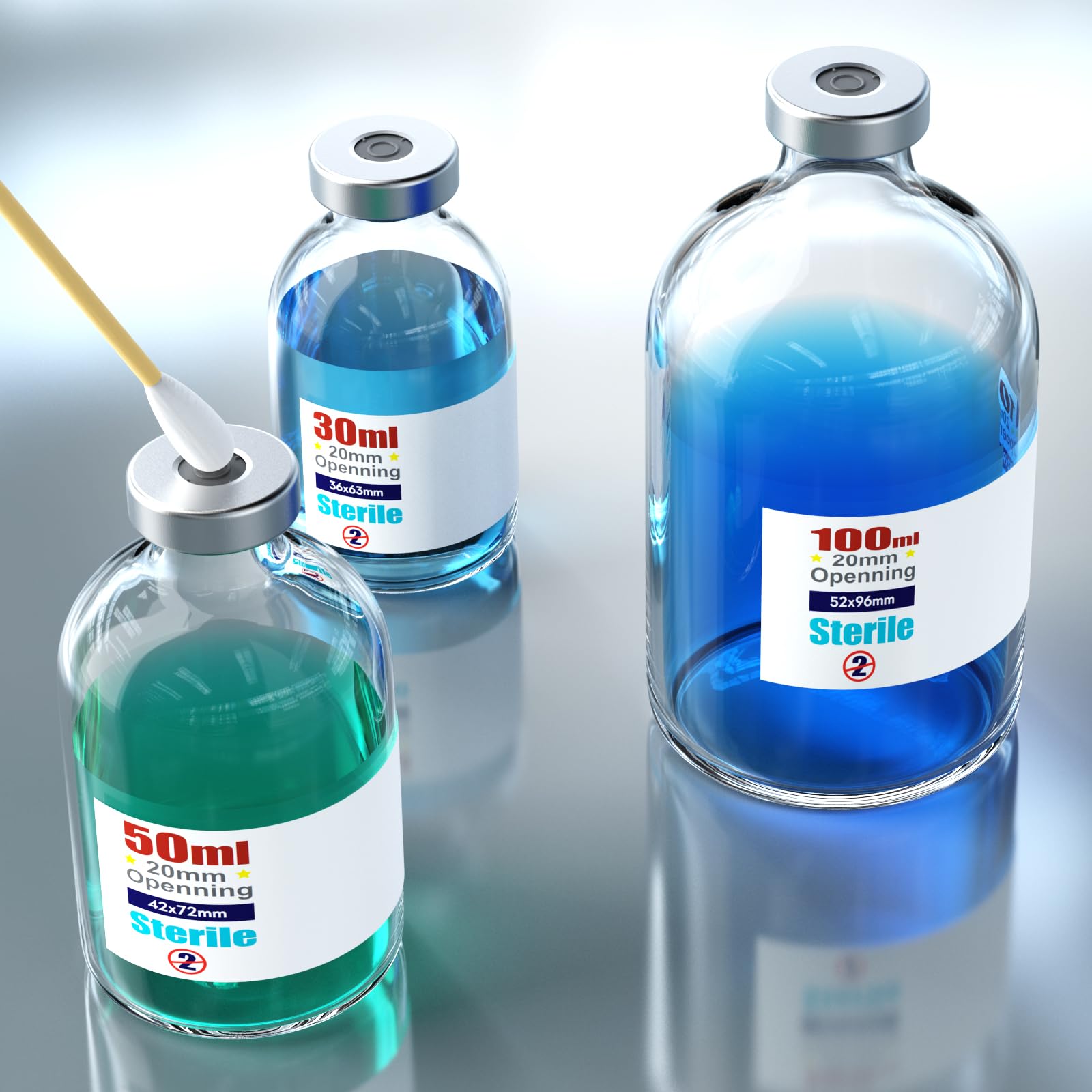 Flaconcini sterili vuoti con porta di iniezione autorigenerante, con tappo in alluminio, confezione sterile ZHANXUBIO (6,50 ml)