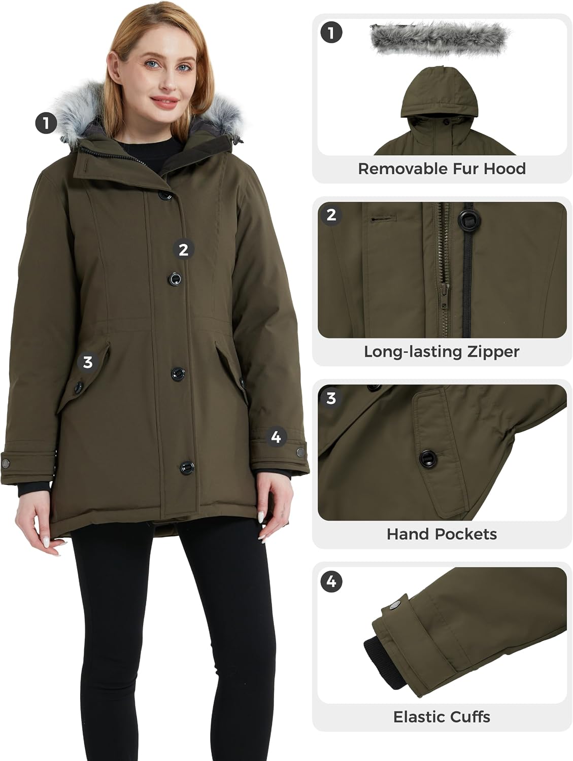 wantdo Women's Winter Coats Warm Puffer Jacket Long Parka | Waterproof,Thick Insulation,Detachable Faux Fur Hood,Winter Commute Hiking Daily Outdoor Wear