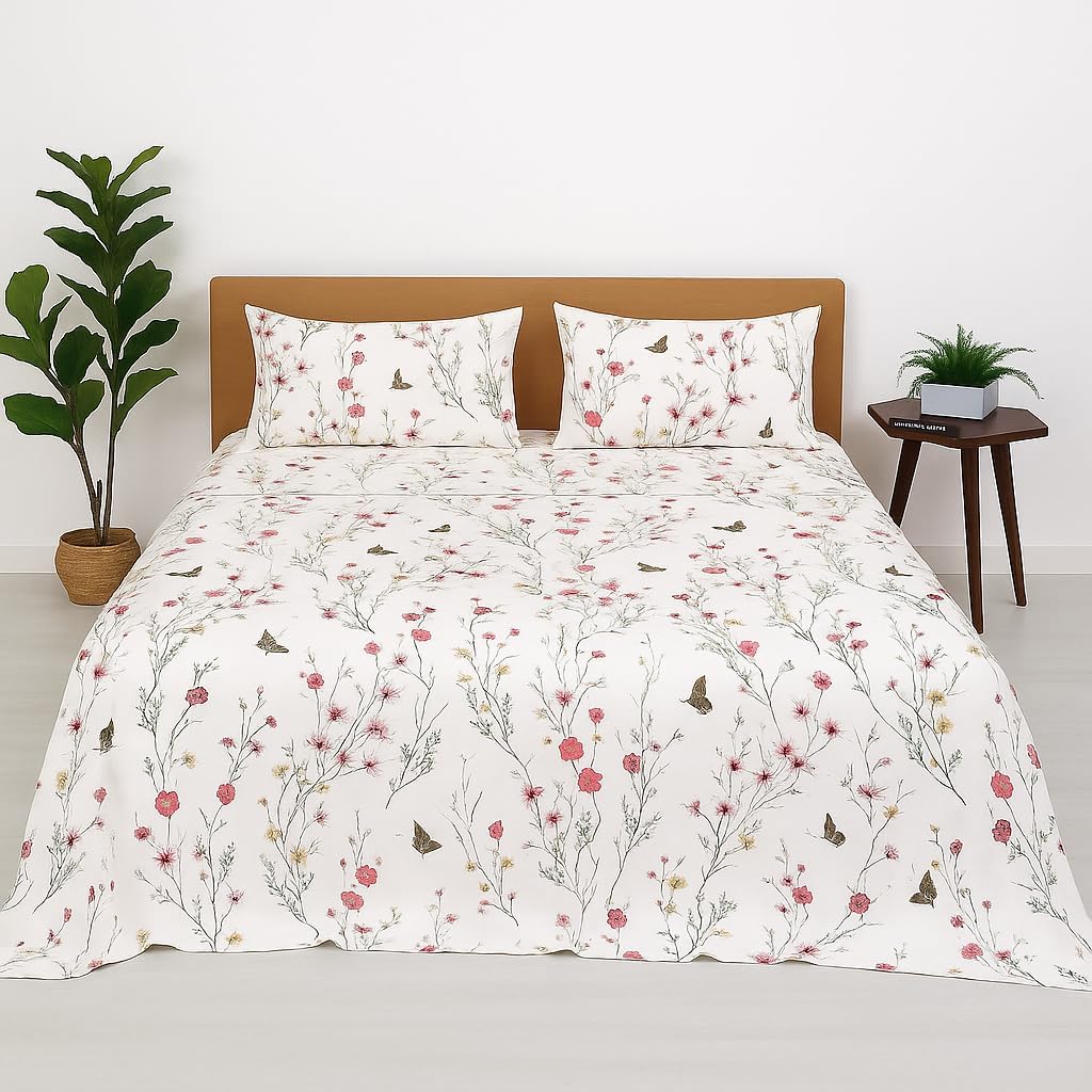 Bed Sheets - Brushed Microfiber Bedding - Flat Bedsheets & Pillowcase - Super Soft Microfiber - Breathable Wrinkle, Fade Resistant & Cooling Sheets - Queen_Butterfly Bliss
