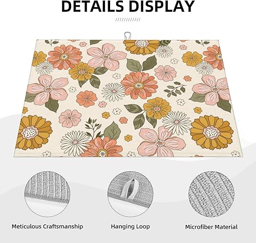 Miniatura 3 de Alfombrilla absorbente para secar platos para encimera de cocina, almohadilla de secado de platos de microfibra de flores rosas, accesorios de