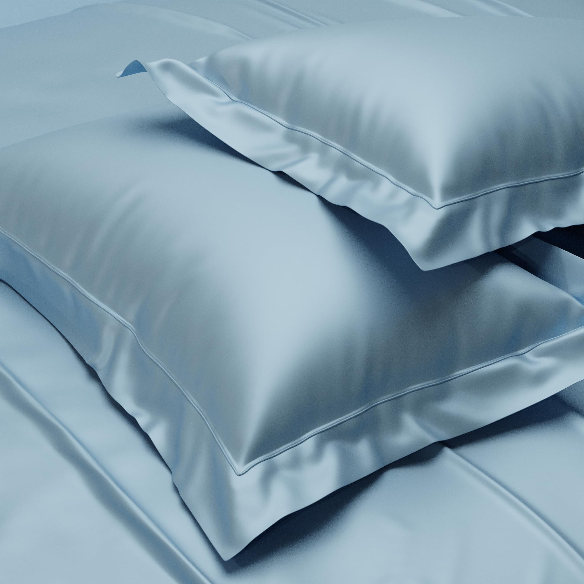 Stoa Paris Satin Pillow Covers, 300TC Premium Plain Pillow Cover Set of 2, Home Decor, Ultimate Comfort for Home, 68L x 45W Centimetres, Date Night - Dreamy Blue-image-19