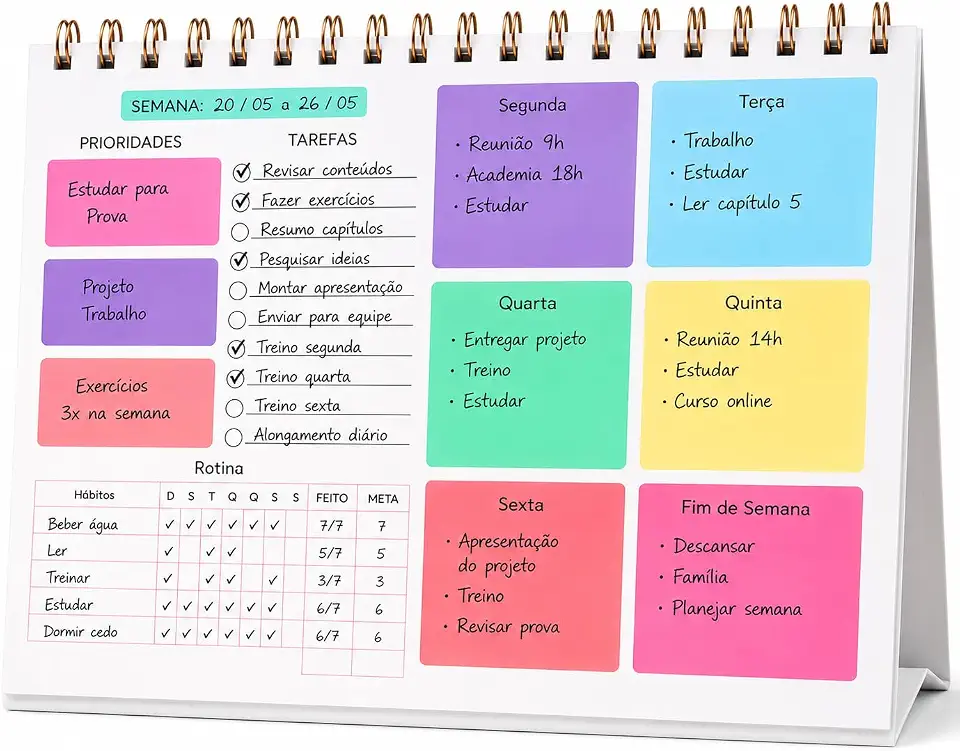 Agenda Visual de Produtividade e Planejamento Semanal com Espaço para Tarefas, Prioridades e Anotações