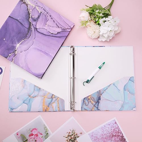 Miniatura 5 de 6 carpetas de 3 anillos de mármol de 10.5 x 12 pulgadas, bonitas carpetas decorativas estéticas de tapa dura redondas para hojas sueltas, papel