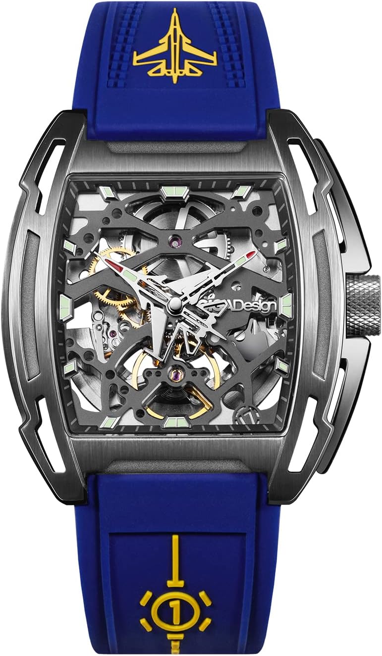 Automatic Mechanical Watch - Z Series Aircraft Carrier Edition Skeleton Titanium Wristwatch Tonneau Sapphire Crystal for Men with Silicone Strap and Gift Box